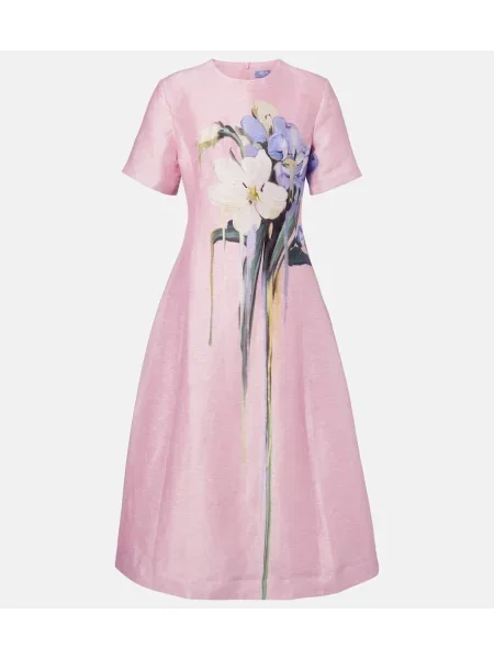 Rochie midi Leo Lin de in cu model floral roz