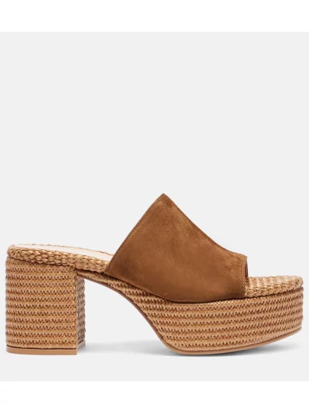 Papuci tip mules Gianvito Rossi din piele de căprioară cu platformă maro