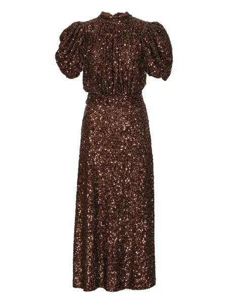 Rochie midi Rotate Birger Christensen cu paiete până la genunchi de costum maro