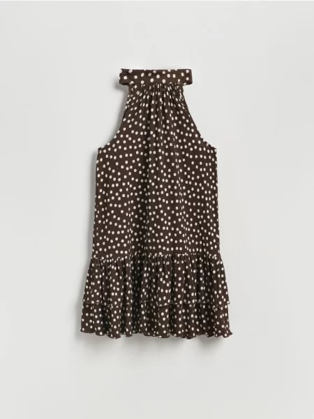 Reserved Sukienka mini w groszki ciemnobrązowy