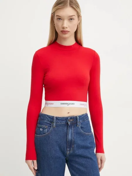 Majica z dolgimi rokavi Tommy Jeans rdeča