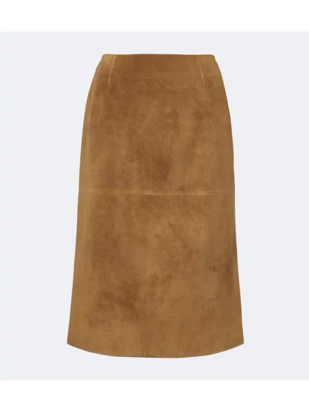 Fustă midi Jil Sander din piele de căprioară maro