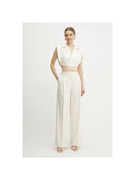 Simona Corsellini spodnie szerokie high waist beżowy