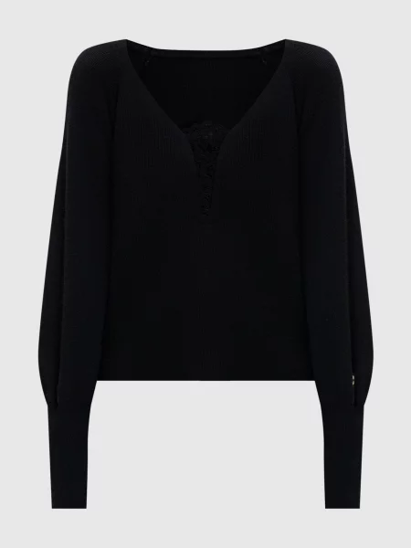 Пуловер з вовною з мереживом Twinset чорний