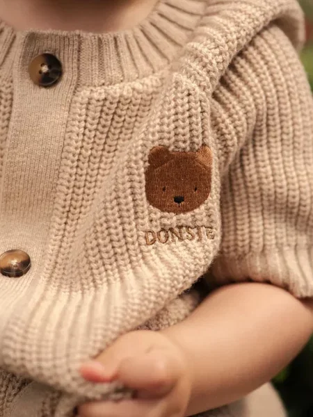 Donsje gyapjú baba pizsama Dantje Jumpsuit Bear bézs