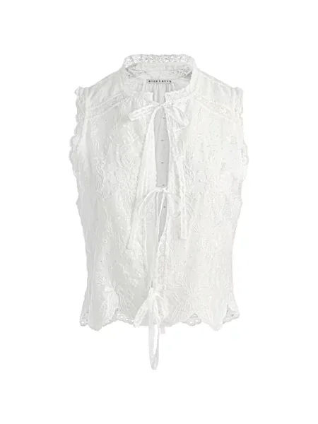 Top Alice + Olivia cu legături alb