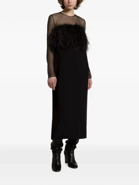 Rochie midi Alberta Ferretti cu pene negru