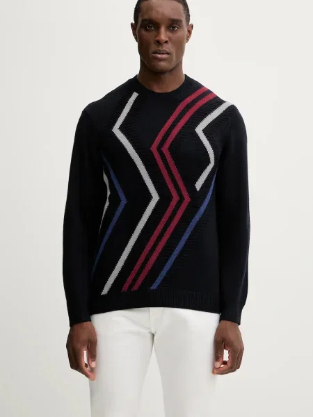 Armani Exchange pulover din amestec de lână bleumarin