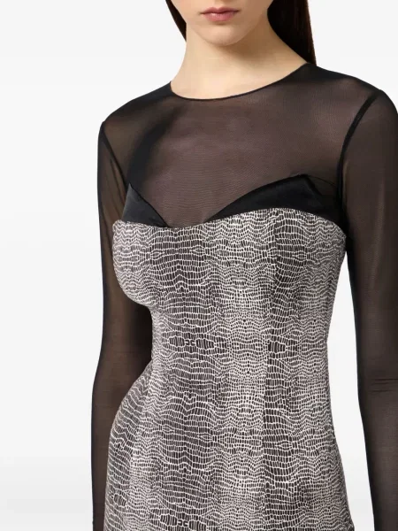 Rochie midi Elisabetta Franchi cu imagine plasă până la genunchi argintiu