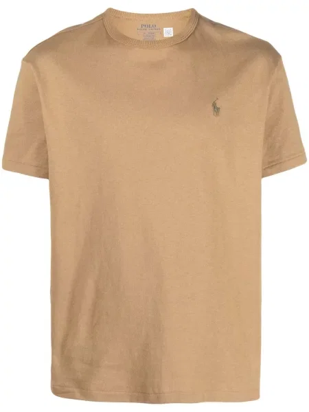Pletena majica Polo Ralph Lauren s vezom s V-izrezom smeđa