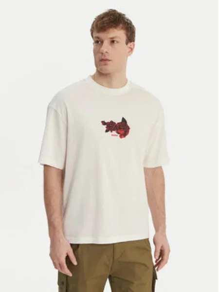 HUGO Póló Domans Ekru Oversize fehér