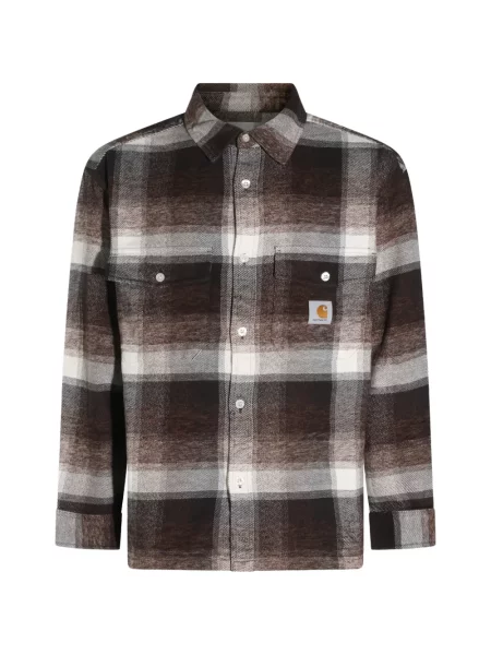 Cămașă Carhartt Wip în carouri cu imagine maro