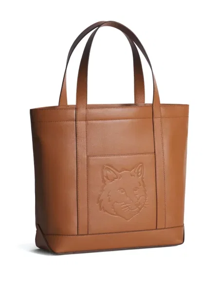 Geanta de piele Maison Kitsune din piele maro