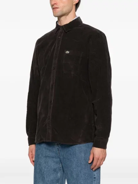 Риза Lacoste от рипсено кадифе кафяво