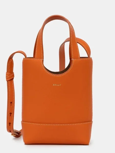 Кожена чанта Bally оранжево