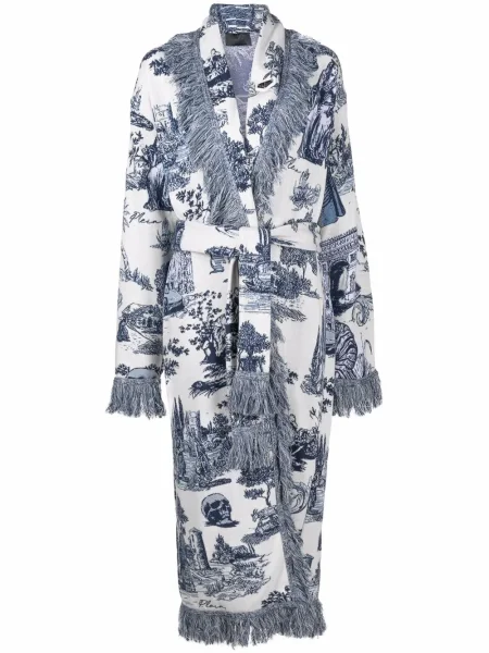 Cardigan Philipp Plein cu franjuri tricotate alb