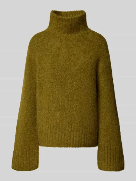 Sweter z golfem o kroju relaxed fit z mieszanki wełny z alpaki model GABRIELLA' Selected oliwkowy