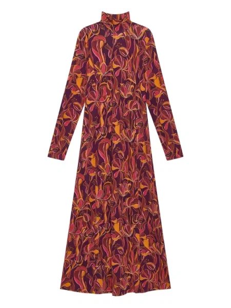 Rochie maxi Maliparmi cu model floral cu imagine de costum roșu