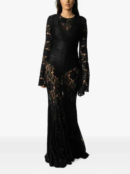 Rochie maxi Miau By Clara Rotescu cu model floral din dantelă negru