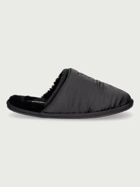 Calvin Klein papuče dámske z mäkkého materiálu HOTEL SLIPPER SATIN WL EMBLEM čierna