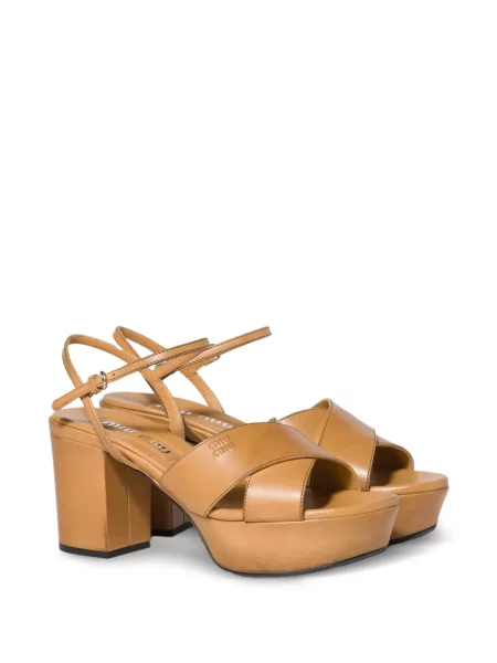 Sandale Miu Miu din piele cu platformă maro
