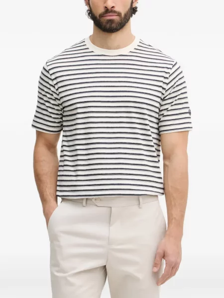 Tricou Mos Mosh cu broderie cu dungi alb