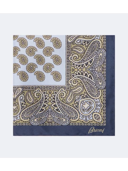 Cravată Brioni de mătase cu model paisley albastru