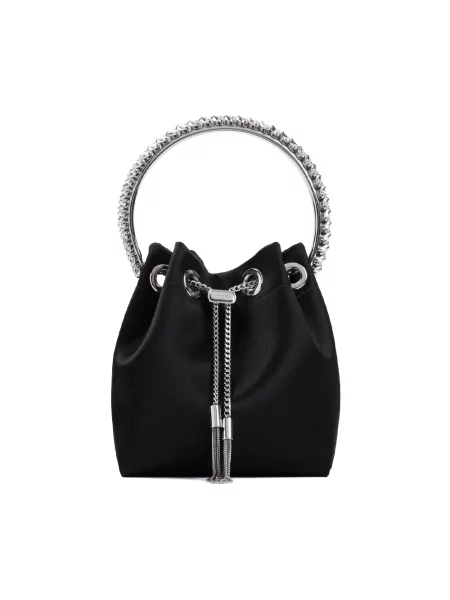 Satynowa torebka bucket Jimmy Choo elegancka czarna