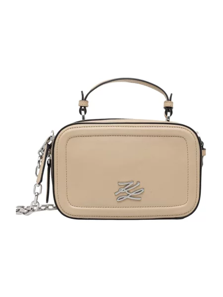 Karl Lagerfeld Torebka crossbody skórzana K/AUTOGRAPH beżowa