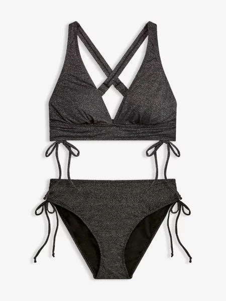 Bikini z połyskującego materiału 2 części czarne
