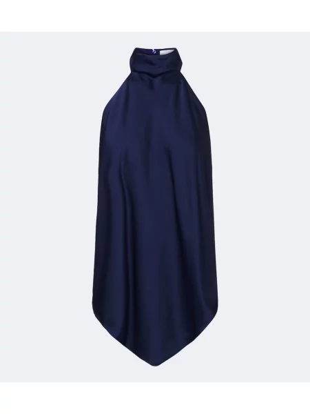 Top Stella Mccartney din satin cu gât halter albastru