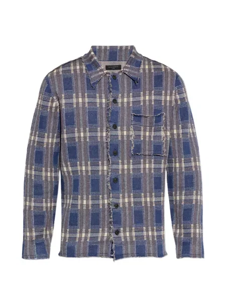 Cardigan Allsaints în carouri tricotate albastru