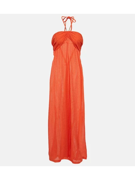 Rochie maxi Melissa Odabash tricotate cu gât halter de costum portocaliu