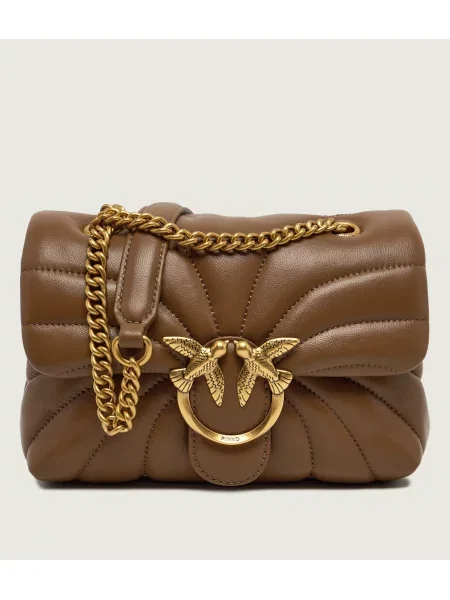 Pinko De piele geantă pe umăr Love Puff Mini maro