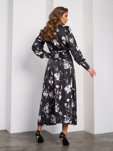 Сукня міді ISSA Plus шовк чорний