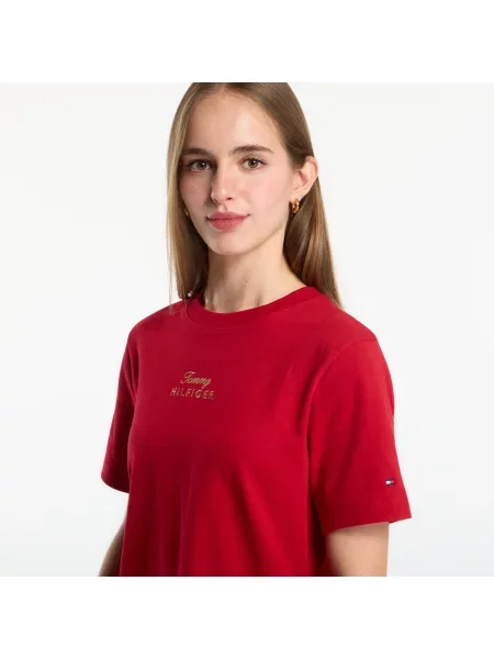 Тениска Tommy Hilfiger Gold Script Mdrn C-Nk S/S Tee Medium Red XS червено