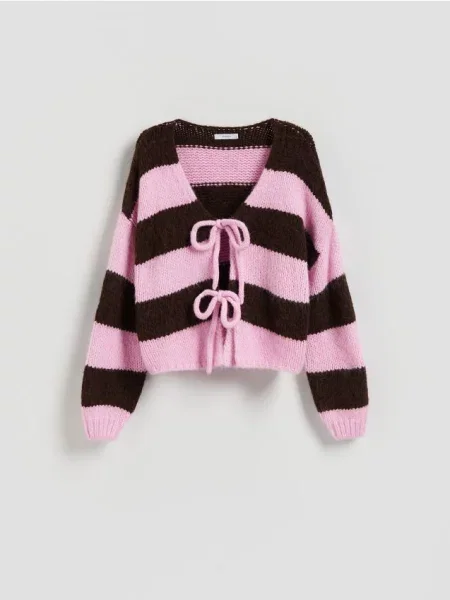 Reserved Cardigan cu șnur decorativ roz