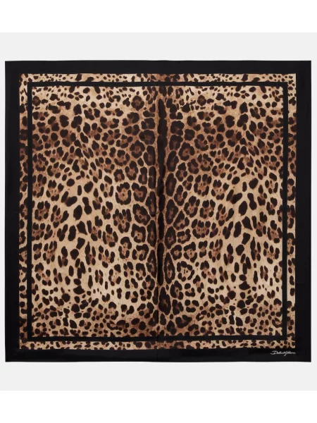 Fular Dolce&gabbana de mătase cu imagine cu model leopard maro