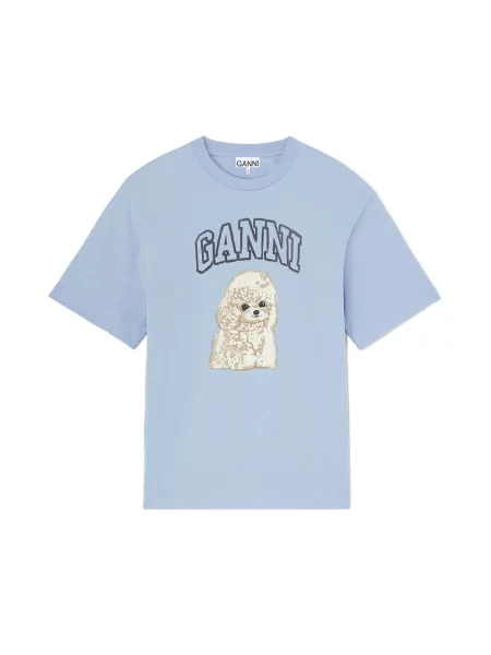 Tricou Ganni cu imagine albastru