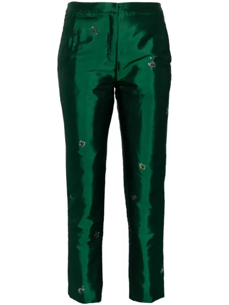 Haftowane spodnie Shiatzy Chen w kwiatki zielone