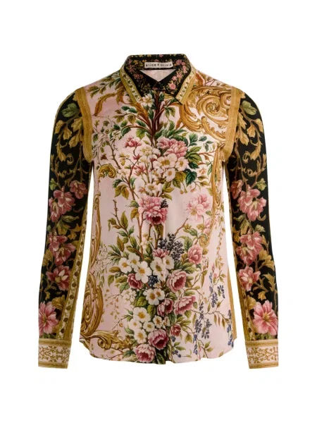 Cămașă Alice + Olivia de mătase cu model floral cu imagine roz