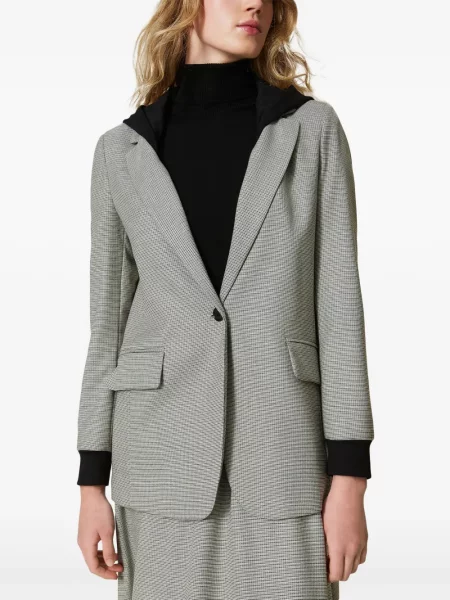 "houndstooth" rašto švarkas Twinset su gobtuvu juoda