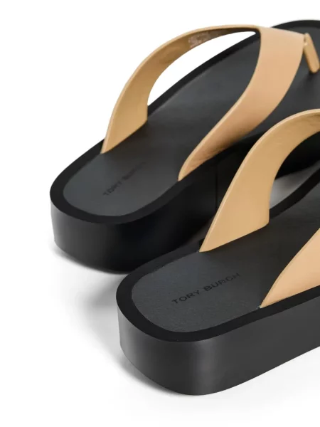 Șlapi Tory Burch din piele cu platformă maro