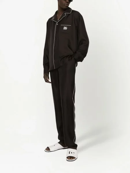Haftowana jedwabna piżama Dolce And Gabbana czarna