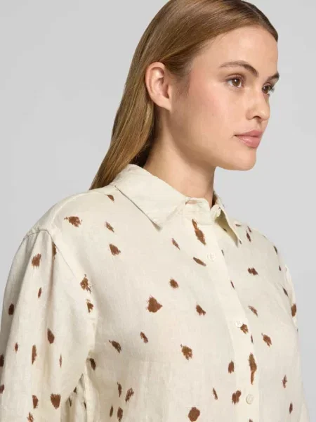 Bluzka lniana o kroju regular fit we wzorze na całej powierzchni model LOVES' Samsoe Samsoe biała