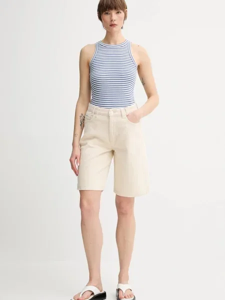 Джинсові шорти однотонна висока посадка бежевий