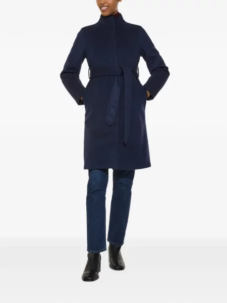Vlněný s límcem opásaný kabát Norwegian Wool modrý