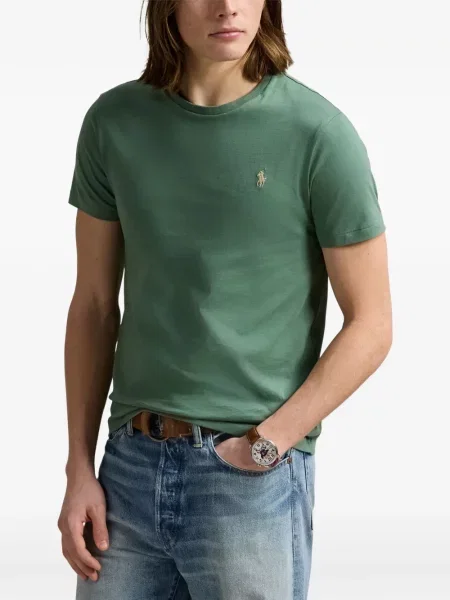 Вълнена поло тениска Polo Ralph Lauren с връзки с принт синьо