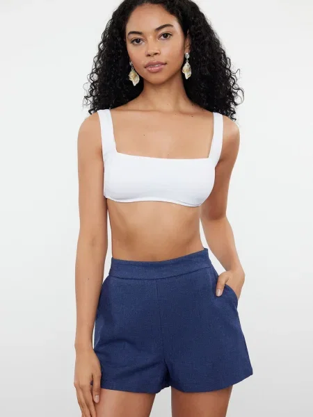 Lniane bermudy Trendyol niebieskie