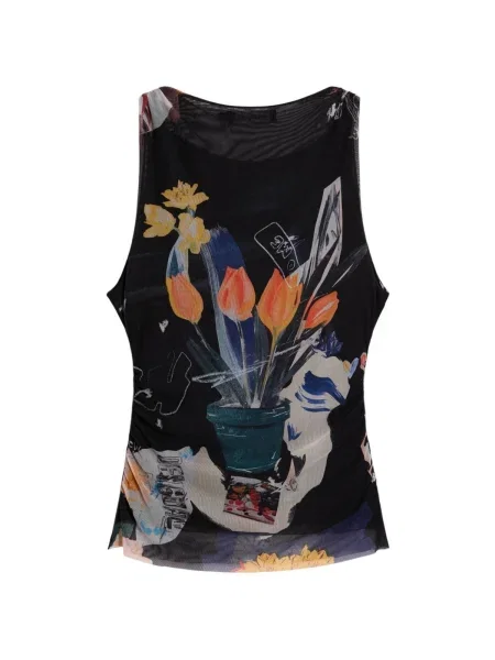Top Desigual fără mâneci cu model floral negru